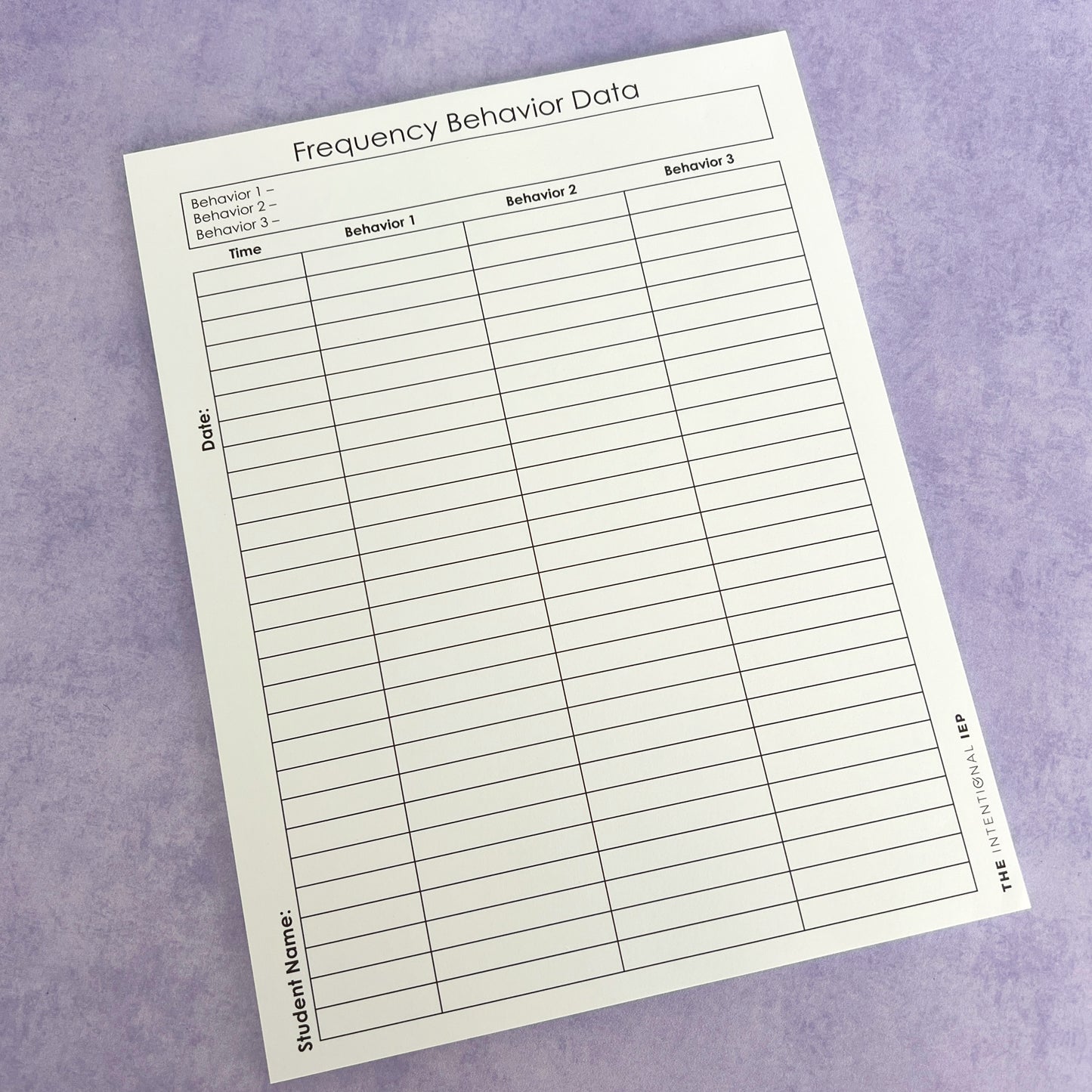Frequency Behavior Data Notepad | 50 Sheets