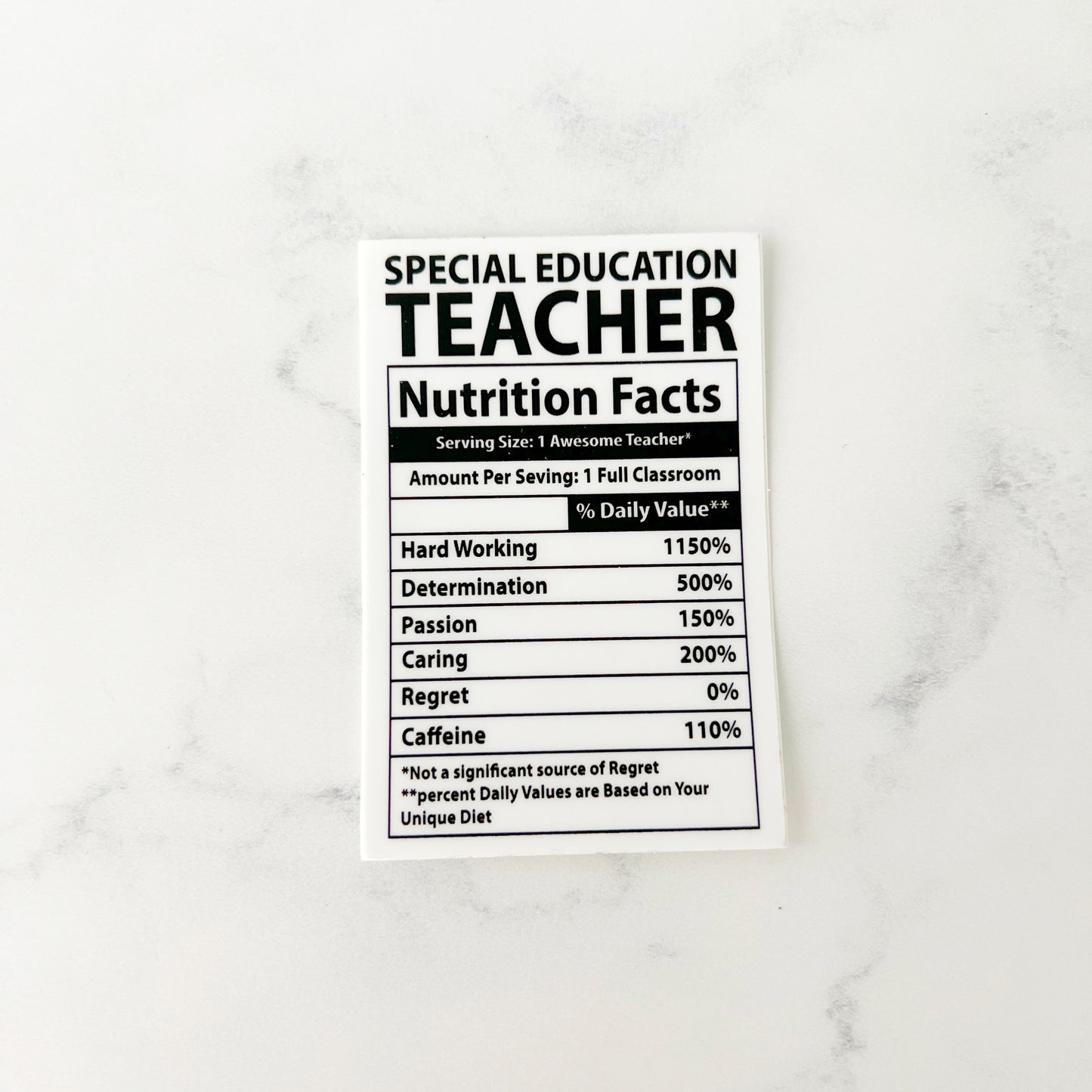 Special Education Teacher Nutrition Facts Sticker