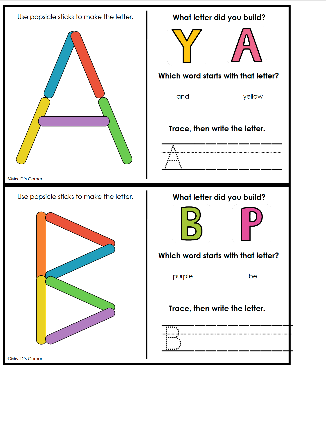 Popsicle Stick Letters Numbers and 2D Shapes Task Boxes for Special Education