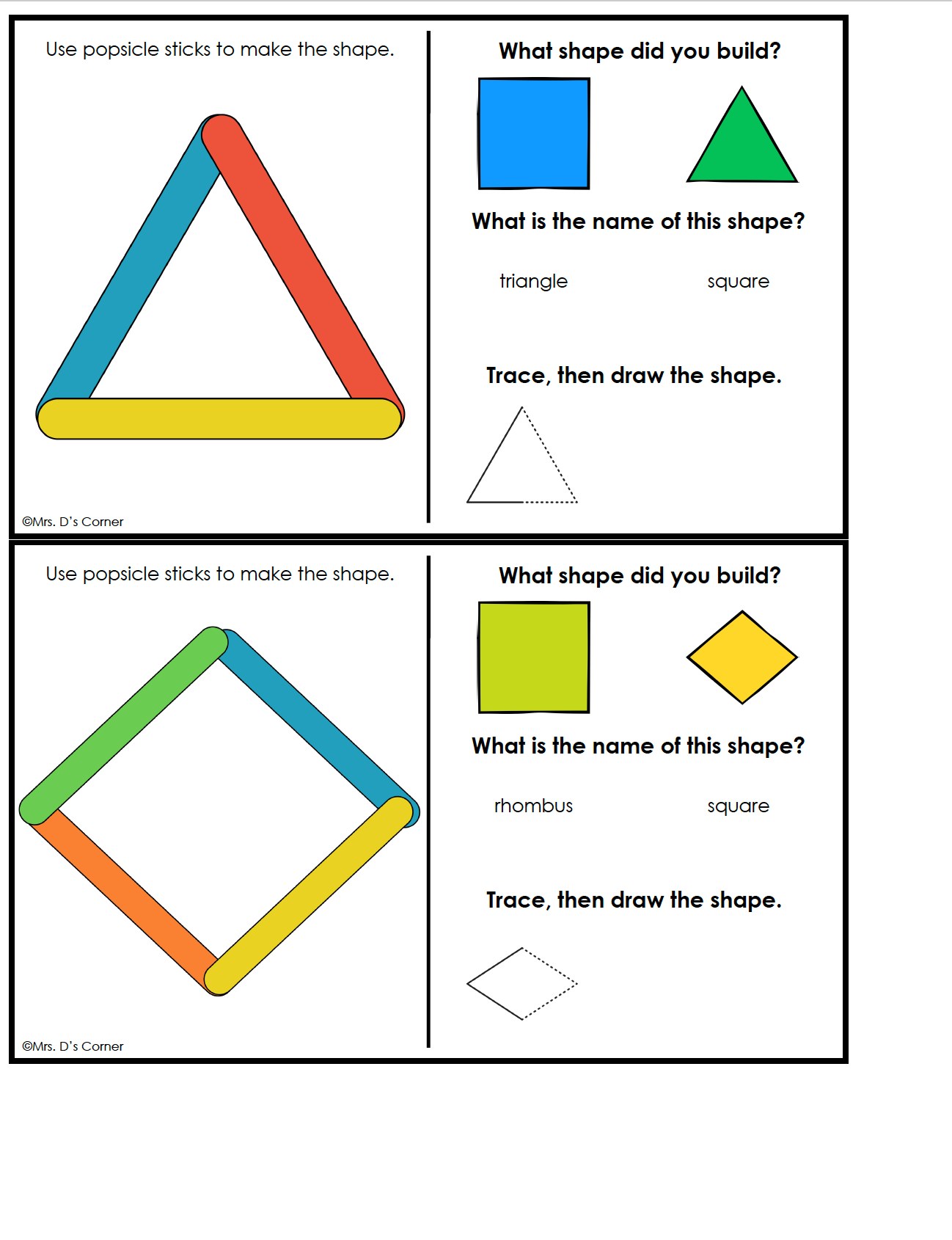 Popsicle Stick Letters Numbers and 2D Shapes Task Boxes for Special Education