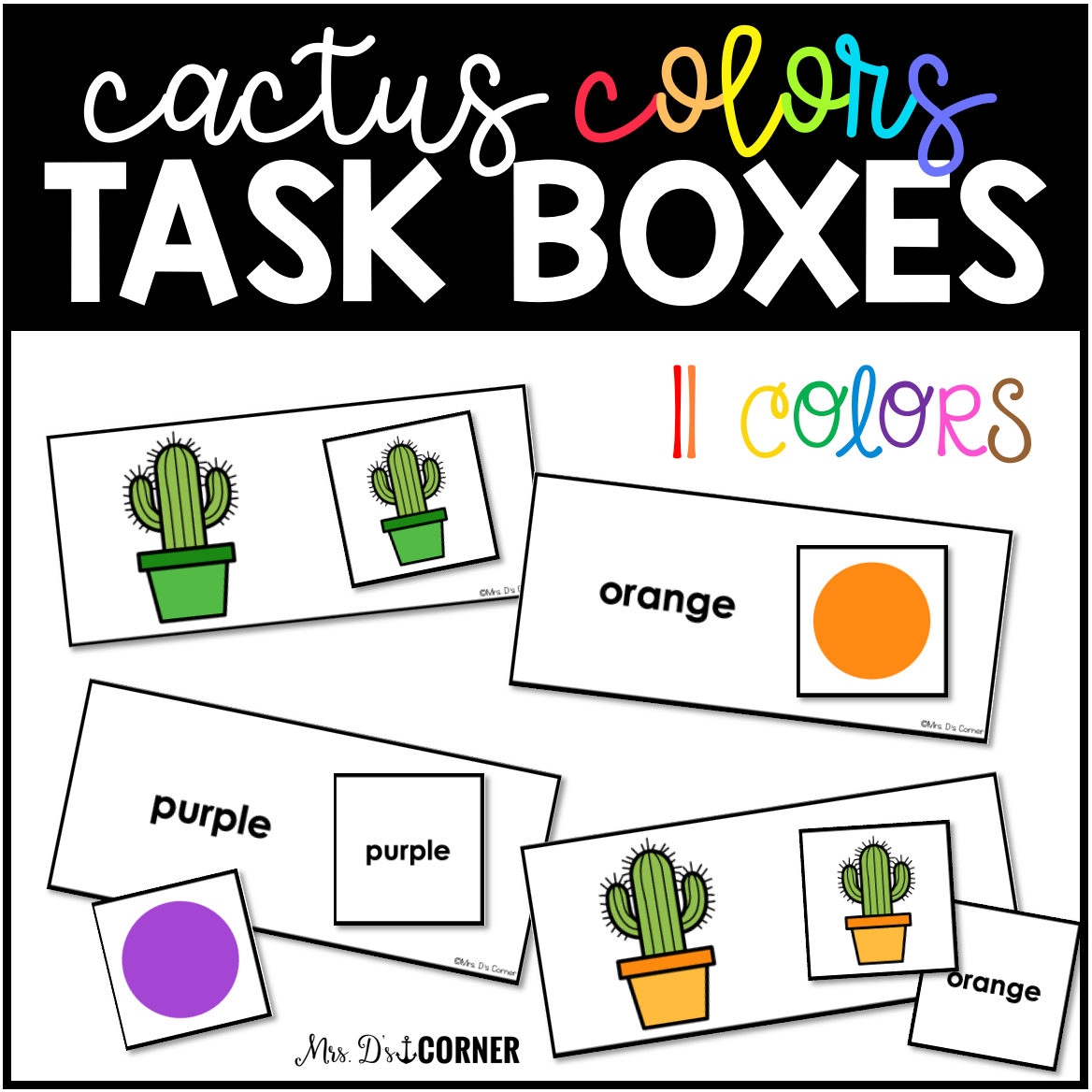 Cactus Letters Numbers Colors and 2D Shapes Task Boxes Bundle for Special Education