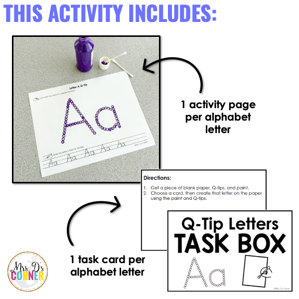 Q-Tip Painting Alphabet Letter Activities | Activity Page + Task Box