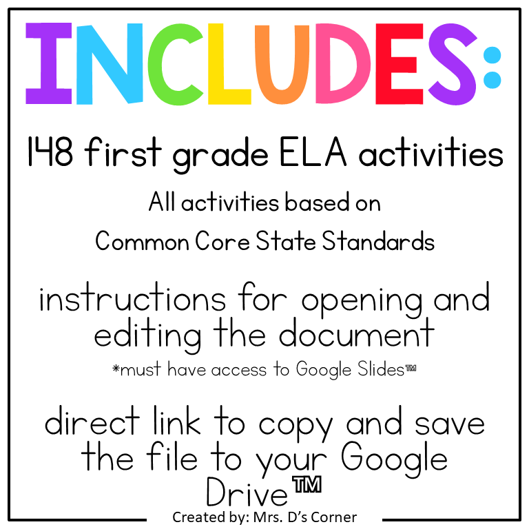 First Grade ELA English Language Arts Standards Aligned Digital Bundle