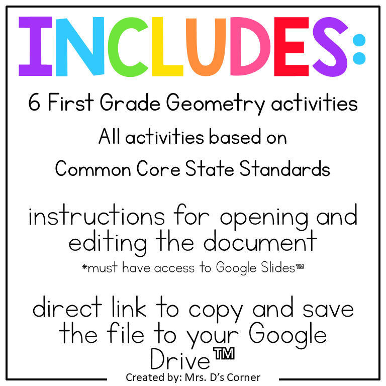 First Grade Geometry Standards-Aligned Digital Activity Bundle