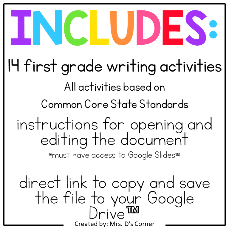 First Grade Writing Standards-Aligned Digital Activity Bundle