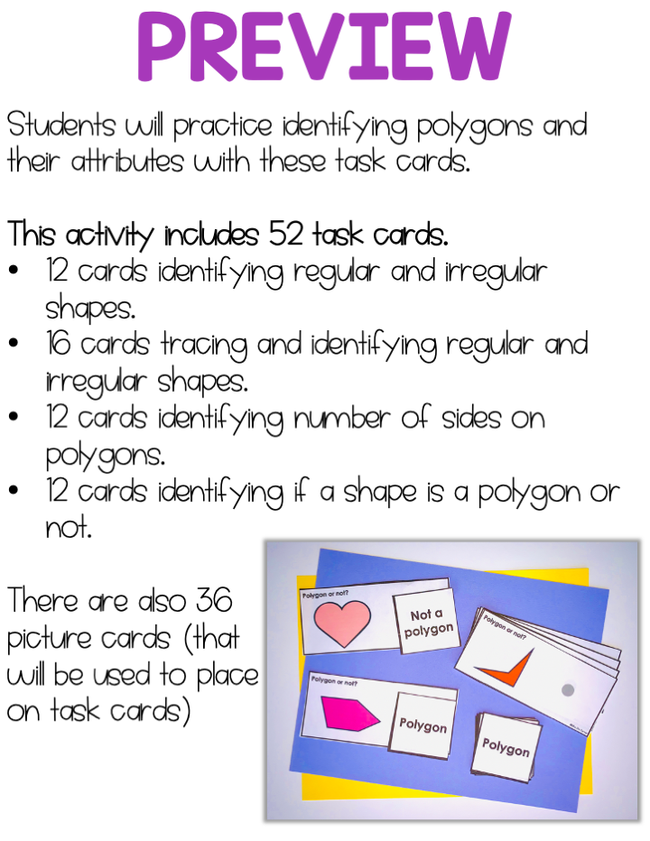 Identifying Polygons Task Cards | Centers for Special Ed