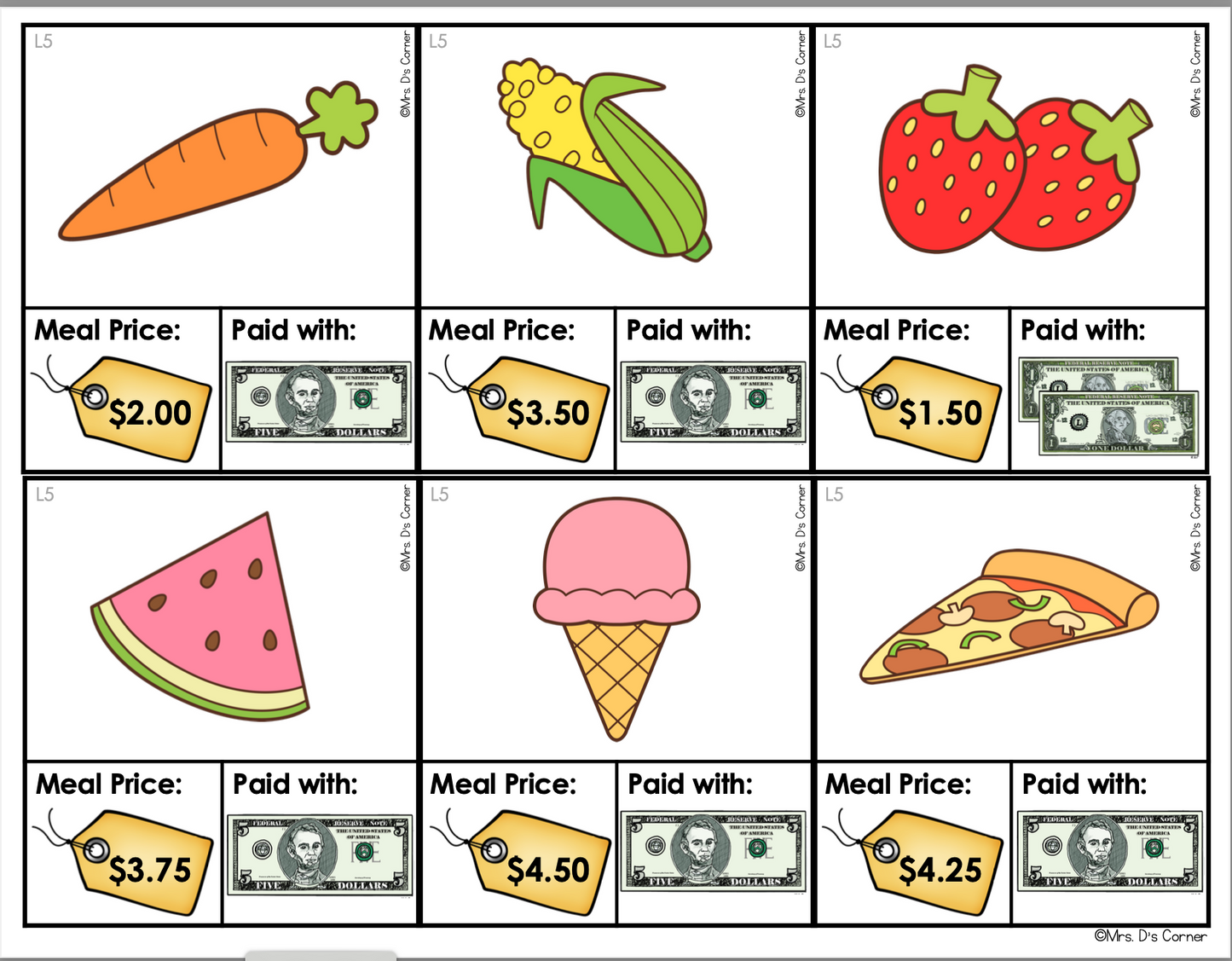 Food Trays Dramatic Play Center | Fill Orders, Make Change, Next Dollar Up