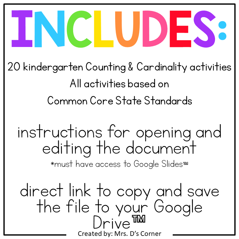 Kindergarten Counting and Cardinality Standards-Aligned Digital Activity Bundle
