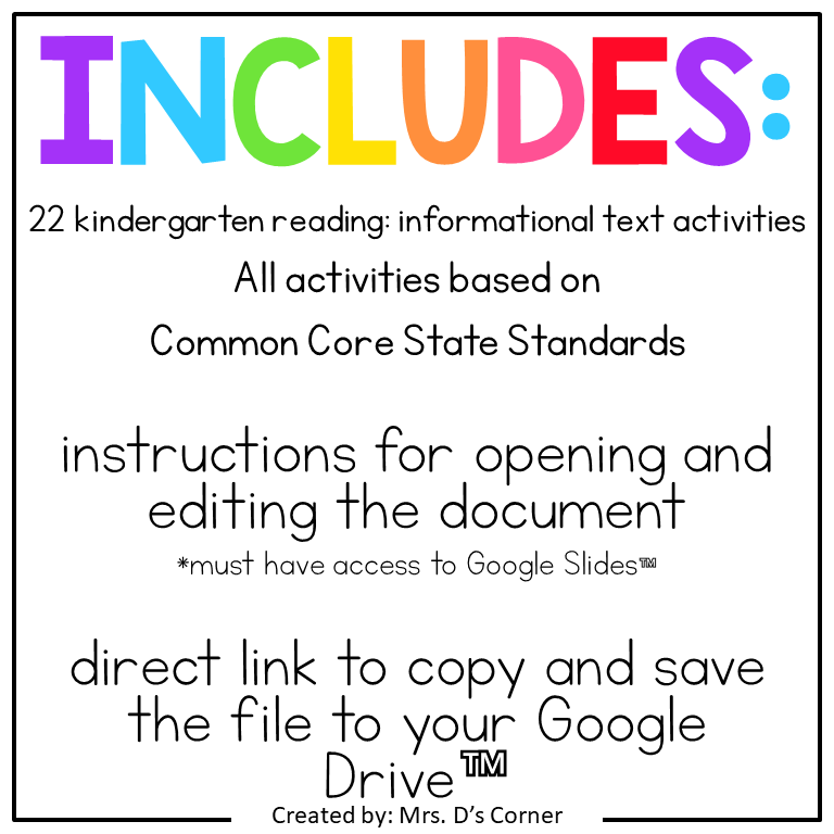 Kindergarten Informational Text Standards-Aligned Digital Activity Bundle