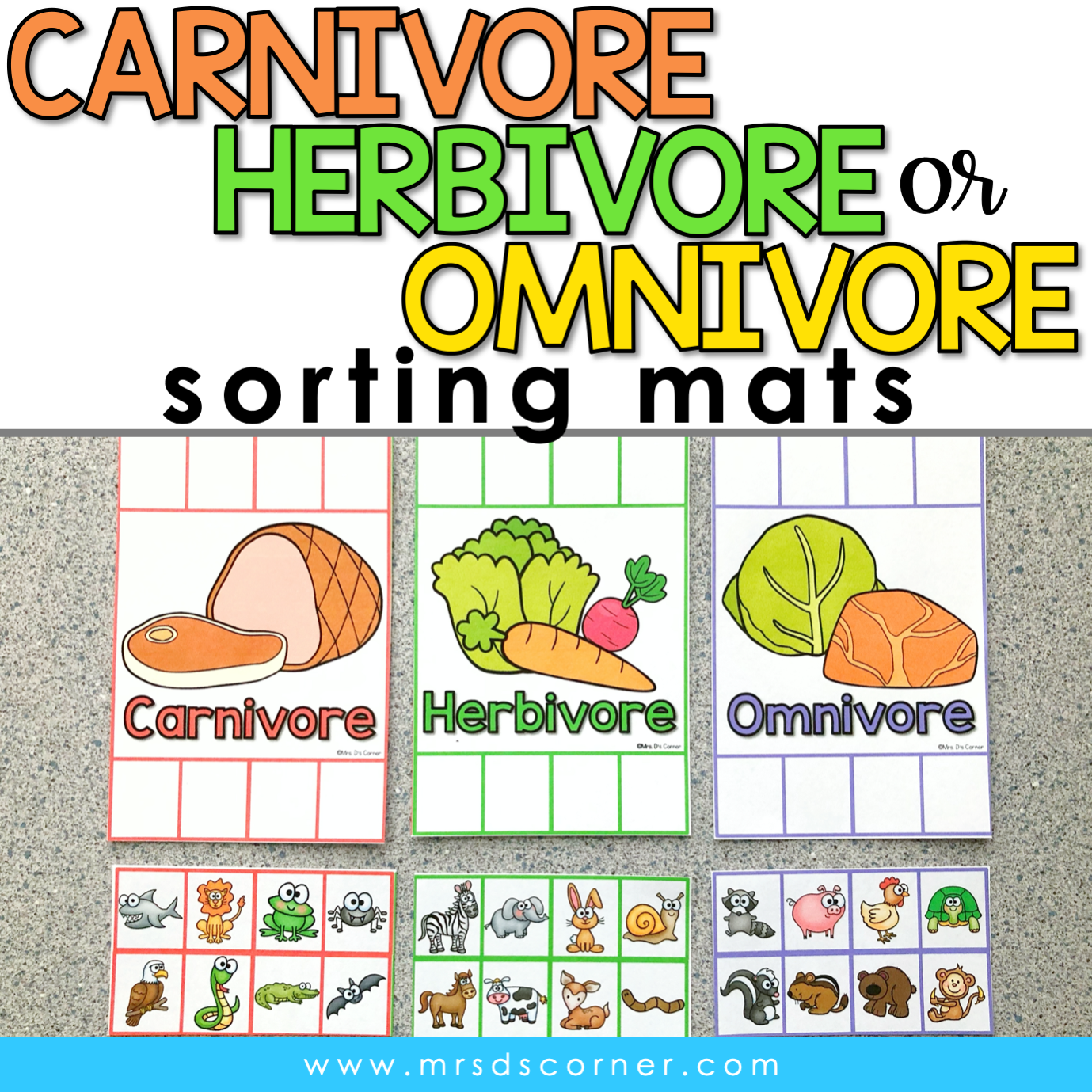 Carnivores, Herbivores, and Omnivores Sorting Mats [3 mats included], image size:1379x1379