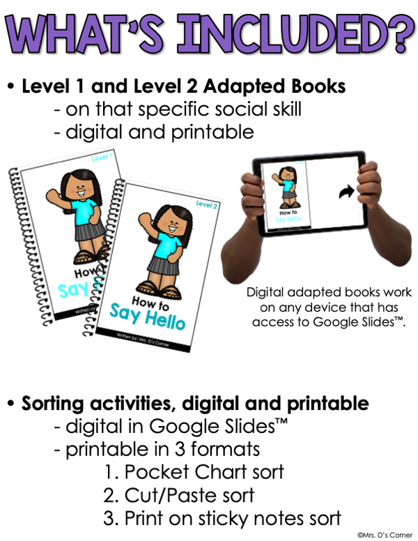 My School Day Social Skills Bundle | Adapted Books + Sorting Activities