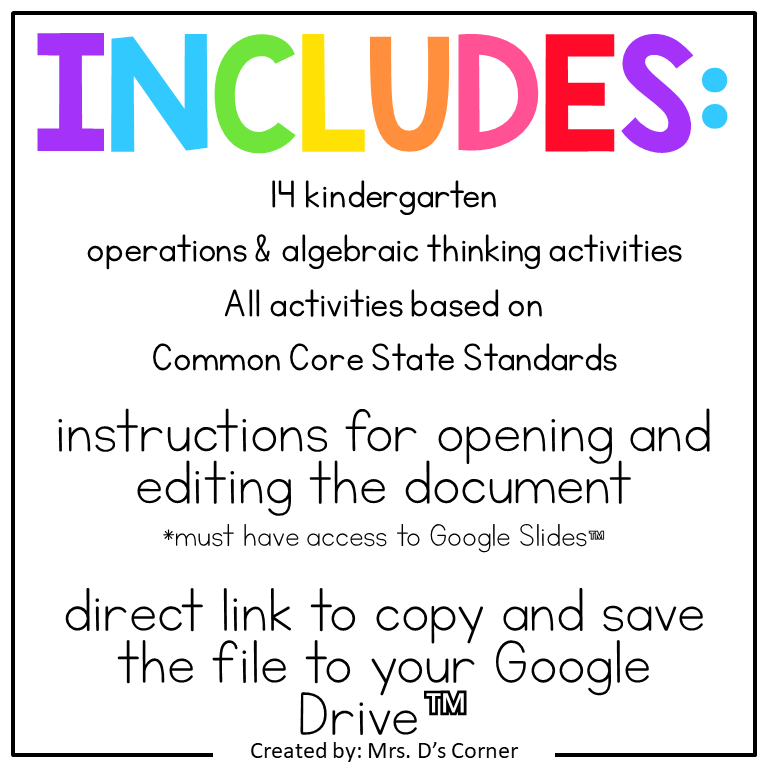 Kindergarten Operations + Algebraic Thinking Standards-Aligned Digital Bundle