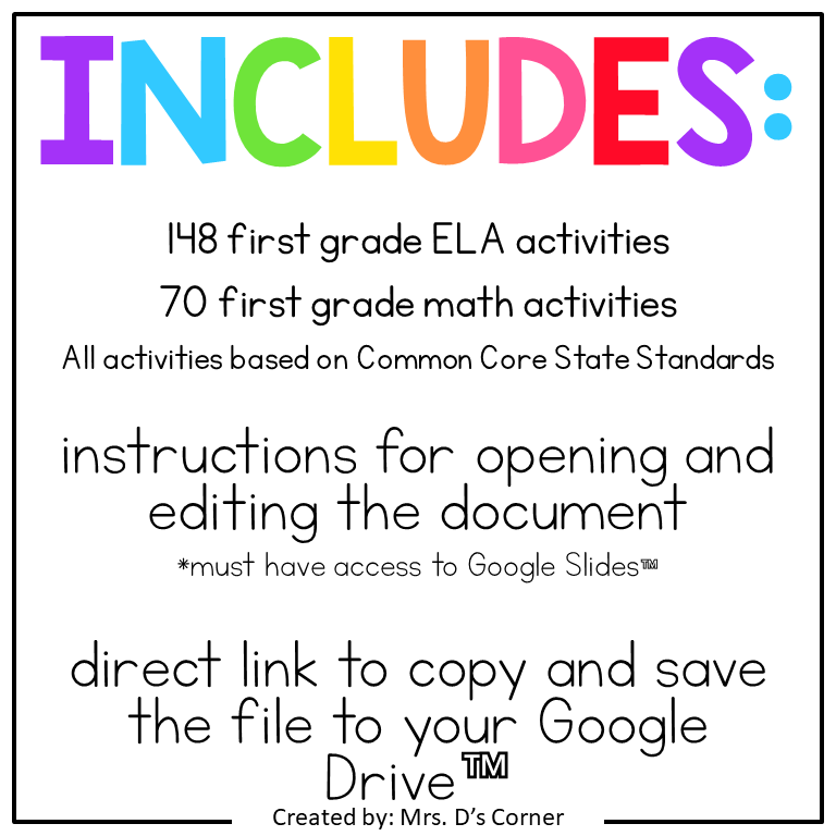 First Grade Standards-Aligned Digital Activity Bundle | Distance Learning