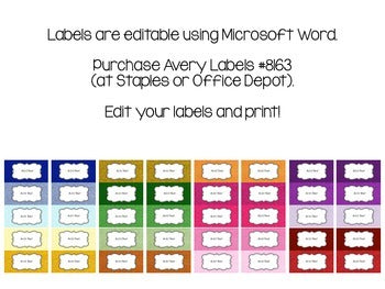 Glitter Solids Editable Classroom Labels 2x4 { Avery Label 8163 }