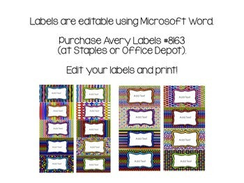 Dark Rainbow Theme Editable Classroom Labels 2x4 { Avery Label 8163 }
