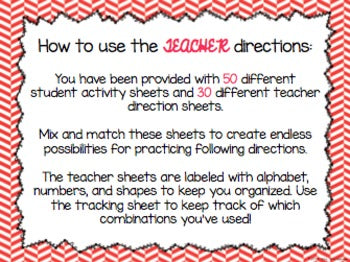 Following Directions Activities for Students with Special Needs