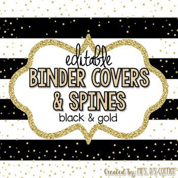 Editable Binder Covers { Black and Gold } with Editable Spines