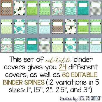 Editable Binder Covers ( Teal Mosaic )
