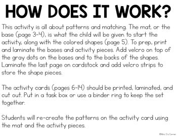 Shapes Matching Mats and Activity Cards (Patterns, Colors, and Matching)