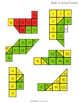 Back to School Hundreds Chart Mystery Picture Puzzles