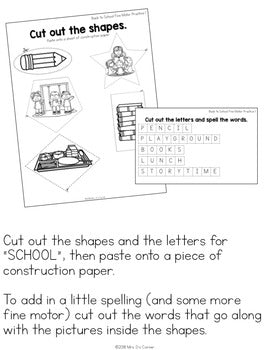 Back to School Fine Motor Skills and Activities