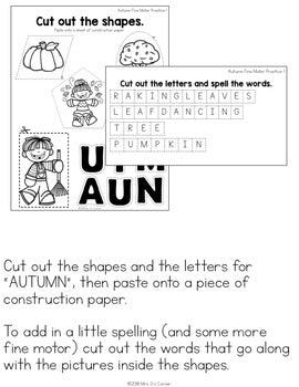 Autumn / Fall Fine Motor Practice Skills and Activities