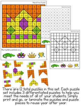 Mardi Gras Mystery Picture Hundreds Chart Puzzles