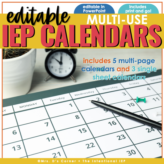 Editable IEP Calendars for Special Education Teachers | IEP Planner Calendar