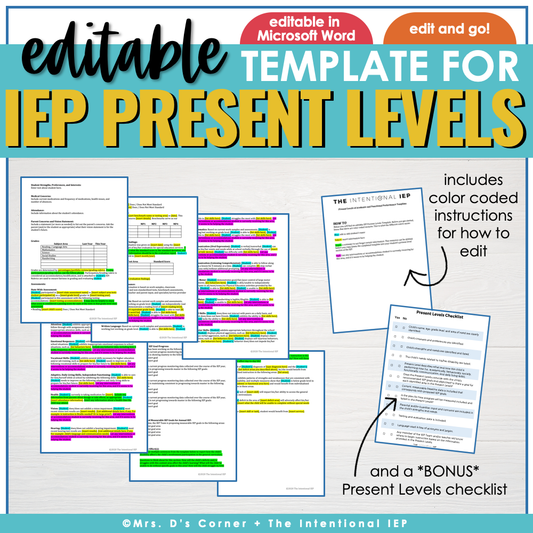 Editable IEP Present Level Template for Special Ed Teachers | PLAAFP PLOP