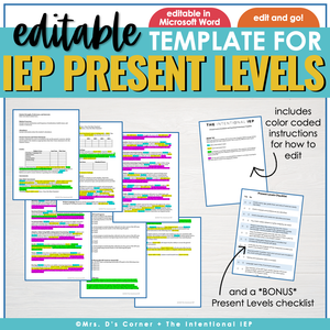 Editable IEP Present Level Template for Special Ed Teachers | PLAAFP PLOP