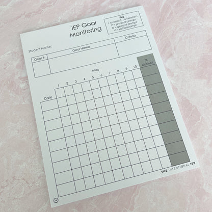 IEP Goal Monitoring Data Notepad | 50 Sheets