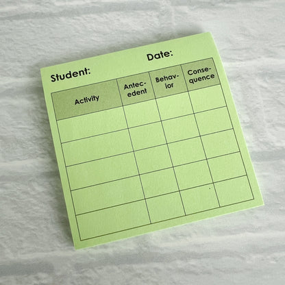 ABC Behavior Data Sticky Note Pad | 50 Sheets