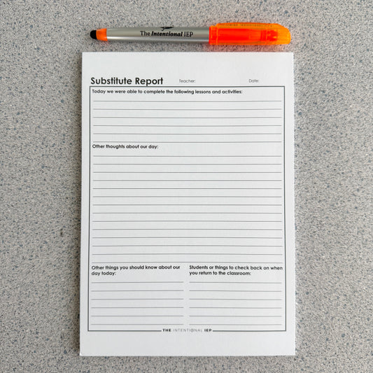 Substitute Report Data Notepad | 50 Sheets