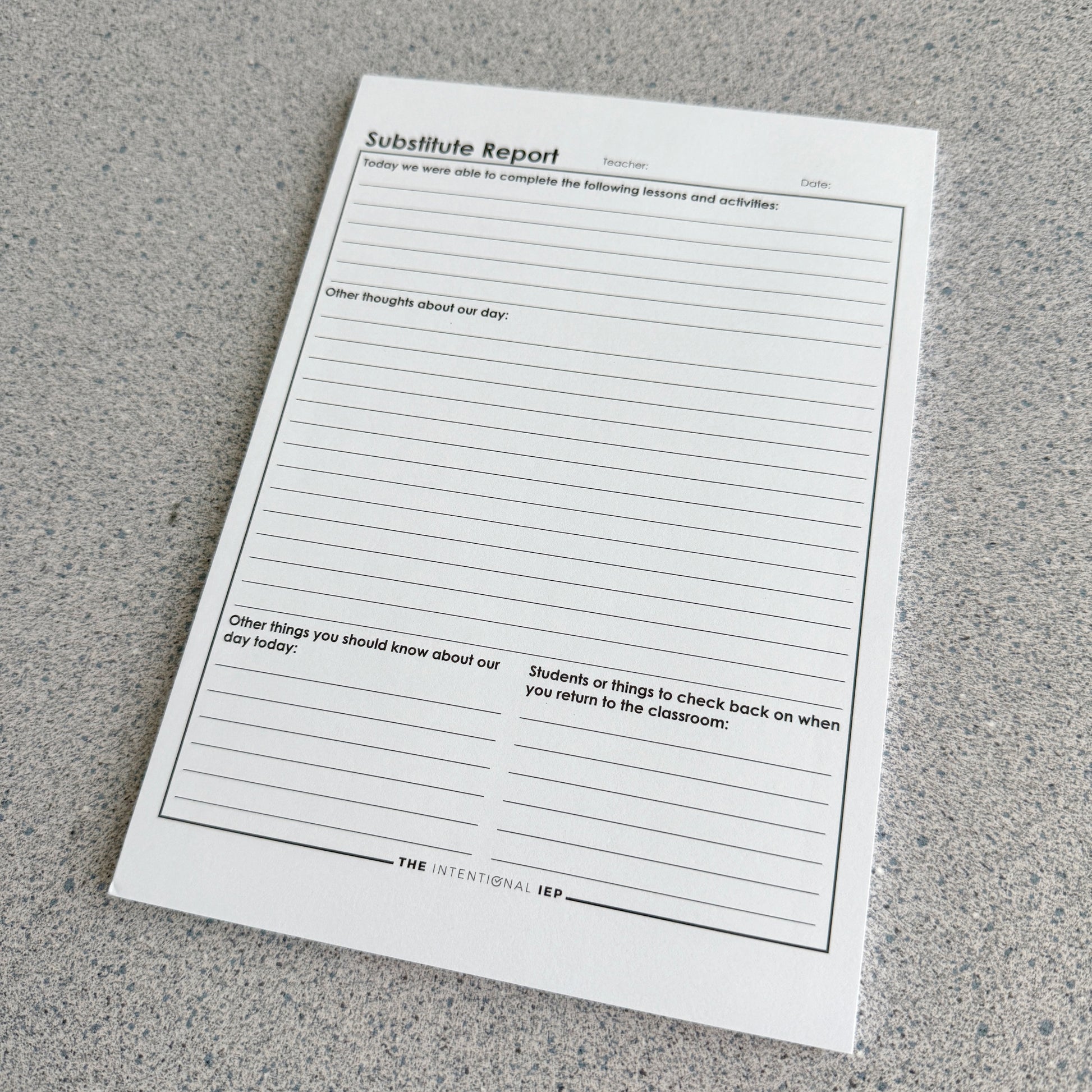 Substitute Report Data Notepad | 50 Sheets β mrsdsshop