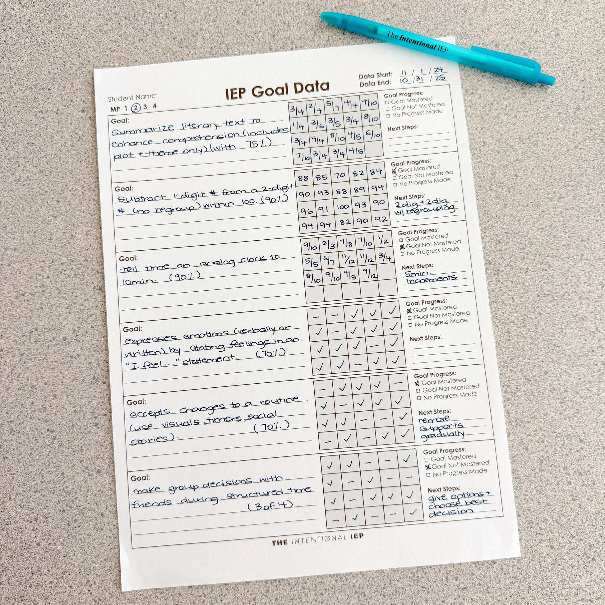 IEP Goal Data Data Notepad | 50 Sheets – mrsdsshop
