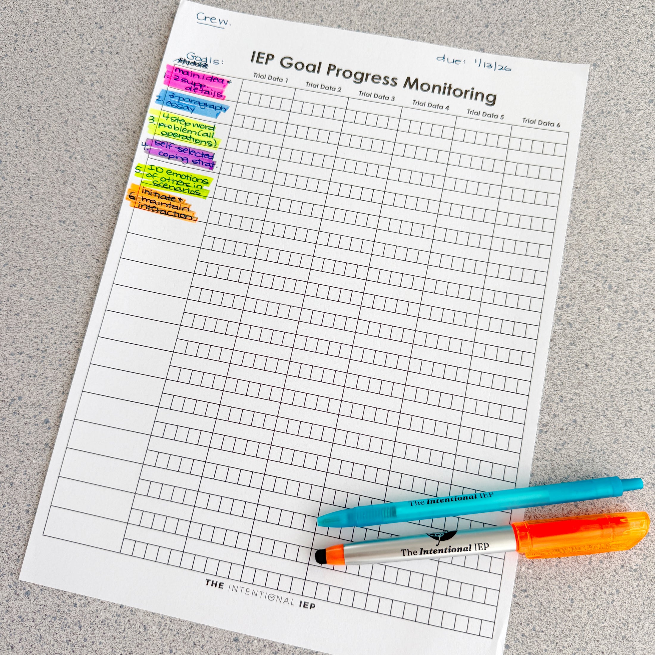 IEP Goal Progress Monitoring Data Notepad | 50 Sheets – mrsdsshop