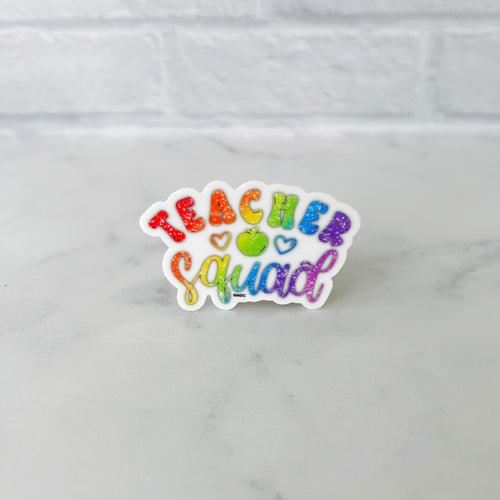 Teacher Squad Glitter Rainbow Sticker