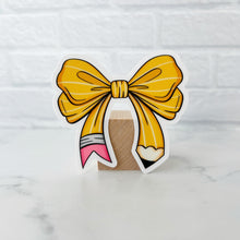 Load image into Gallery viewer, Pencil Coquette Bow Clear Sticker