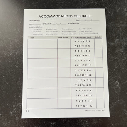 Accommodations Checklist Data Notepad | 50 Sheets