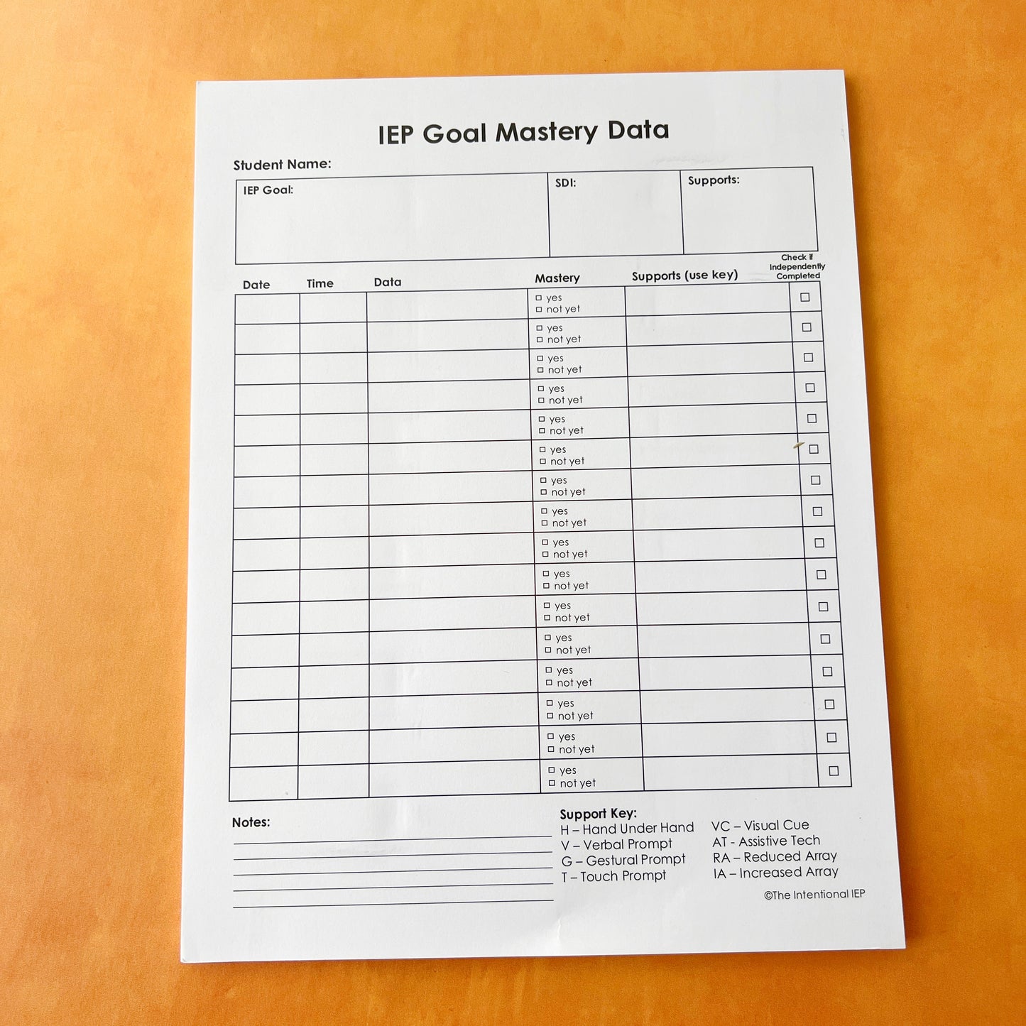 IEP Goal Mastery Data Notepad | 50 Sheets