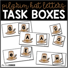 Load image into Gallery viewer, Pilgrim Hat Letters Numbers 2D Shapes Colors Task Boxes Bundle for Special Ed