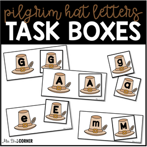 Pilgrim Hat Letters Numbers 2D Shapes Colors Task Boxes Bundle for Special Ed