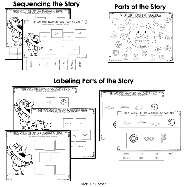 Old Lady Swallowed a Shark Book Companion [4 different activities!]