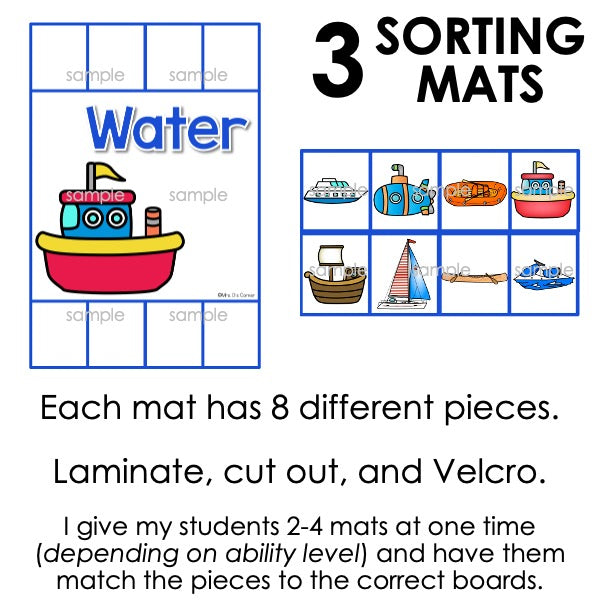 Transportation Sorting Mats [3 mats!] for Students with Special Needs