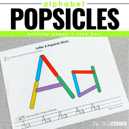 Popsicle Stick Alphabet Letter Activities | Activity Page + Task Box