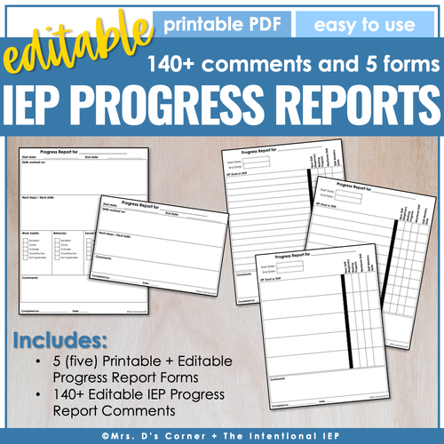Editable Progress Report Comments and Progress Report Forms for IEP Goals