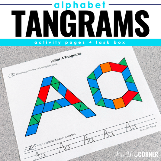 Tangram Alphabet Letter Activities | Activity Page + Task Box