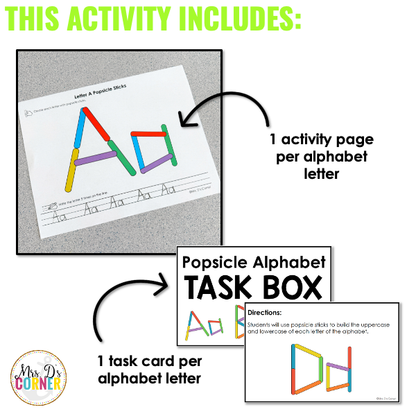 Popsicle Stick Alphabet Letter Activities | Activity Page + Task Box