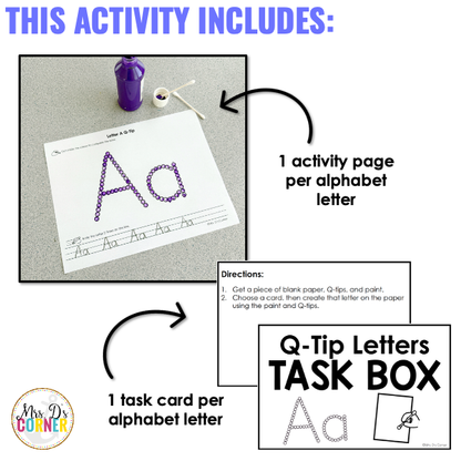 Q-Tip Painting Alphabet Letter Activities | Activity Page + Task Box