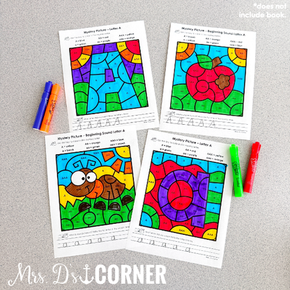 Alphabet Color-by-Code Mystery Pictures | 4 Puzzles for Each Letter